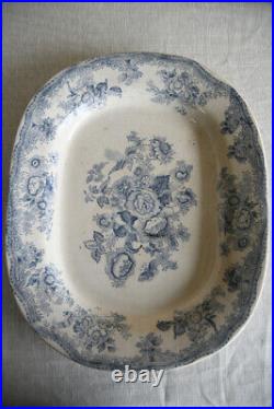 Antique Blue & White Floral Platter Serving Meat Plate Tableware