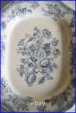 Antique Blue & White Floral Platter Serving Meat Plate Tableware