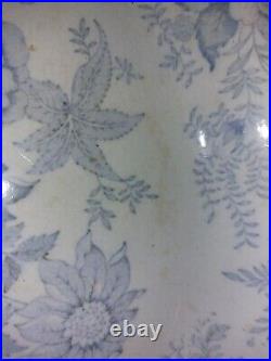 Antique Blue & White Floral Platter Serving Meat Plate Tableware 19th Century