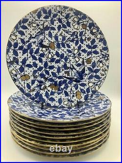 Antique Blue White Gold 11 Brownfield's China Plates Hummingbirds & Butterflies