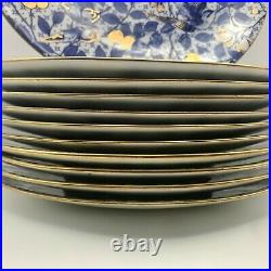 Antique Blue White Gold 11 Brownfield's China Plates Hummingbirds & Butterflies