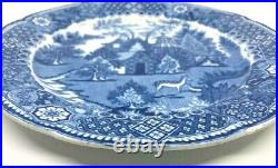 Antique Blue & White Plate Fallow Spotted Deer Bovey Tracey Pottery Devon Ca1820