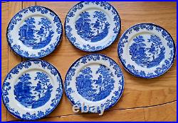 Antique Blue & White Platter, Creamer, 14 Plates, 3 Dip Bowls, 1 Lid Sugar Bowl