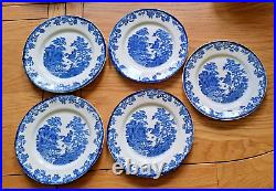 Antique Blue & White Platter, Creamer, 14 Plates, 3 Dip Bowls, 1 Lid Sugar Bowl