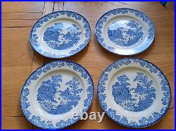 Antique Blue & White Platter, Creamer, 14 Plates, 3 Dip Bowls, 1 Lid Sugar Bowl