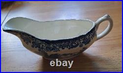 Antique Blue & White Platter, Creamer, 14 Plates, 3 Dip Bowls, 1 Lid Sugar Bowl
