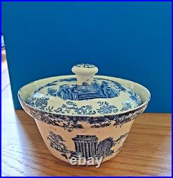 Antique Blue & White Platter, Creamer, 14 Plates, 3 Dip Bowls, 1 Lid Sugar Bowl