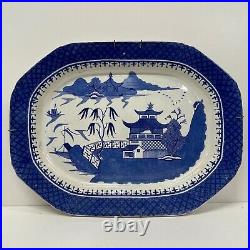 Antique Blue White Serving Meat Platter Plate John & William Ridgeway Willow pat