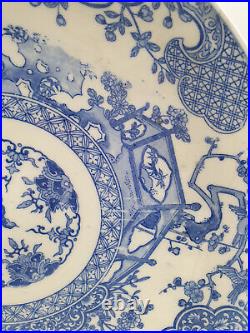 Antique Blue and White Chinese Plate Foo Dogs & Love Birds (19thC)