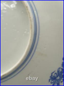 Antique Blue and White Chinese Plate Foo Dogs & Love Birds (19thC)