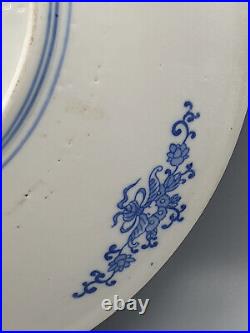 Antique Blue and White Chinese Plate Foo Dogs & Love Birds (19thC)