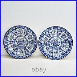 Antique Blue and White Floral Dinner Plates Set of 2 Decorative Transferware