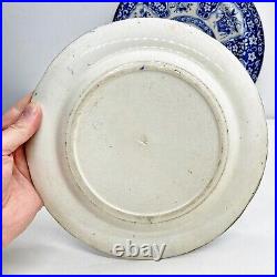 Antique Blue and White Floral Dinner Plates Set of 2 Decorative Transferware