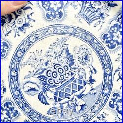 Antique Blue and White Floral Dinner Plates Set of 2 Decorative Transferware