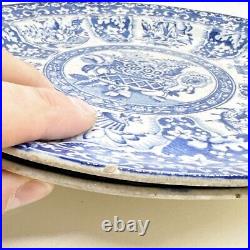 Antique Blue and White Floral Dinner Plates Set of 2 Decorative Transferware
