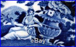 Antique Blue and White Pearlware Plate Classical Scene Feather Border