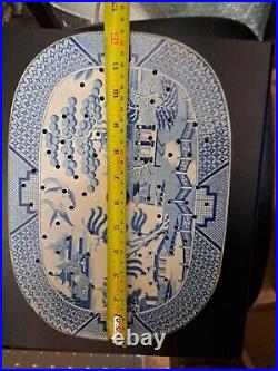 Antique Blue and White Willow Pattern Large Meat Drainer 31cm