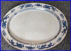 Antique Booths Set Of 4, Tureen, Serving Plates Blue&White Dragon pattern England