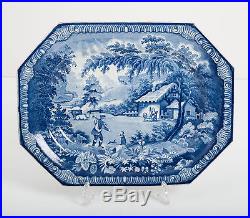 Antique Brameld Rockingham Blue and White Meat Plate The Returning Woodman