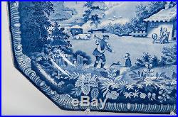 Antique Brameld Rockingham Blue and White Meat Plate The Returning Woodman