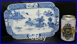 Antique CHINESE Export Blue & White Porcelain 11 x 7.5 Square Plate / tray