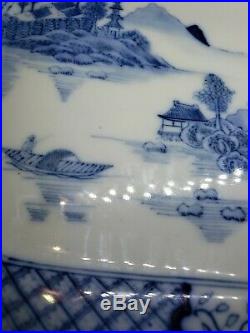 Antique CHINESE Export Blue & White Porcelain 11 x 7.5 Square Plate / tray