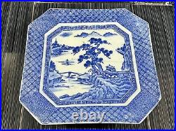 Antique Ceramic Porcelain Chinese Oriental Plate Hexagonal Blue And White