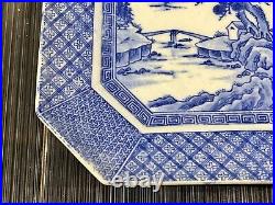 Antique Ceramic Porcelain Chinese Oriental Plate Hexagonal Blue And White