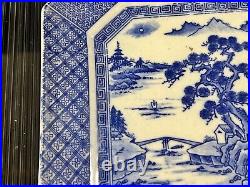 Antique Ceramic Porcelain Chinese Oriental Plate Hexagonal Blue And White