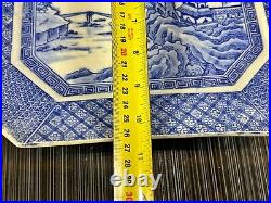 Antique Ceramic Porcelain Chinese Oriental Plate Hexagonal Blue And White