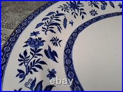 Antique Charles Ford blue & white Flowers, birds & insects meat platter 21.30