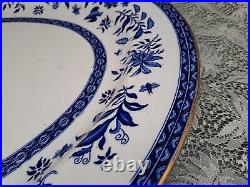 Antique Charles Ford blue & white Flowers, birds & insects meat platter 21.30