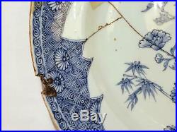 Antique Chinese 1666-1722 Kangxi Blue & White Porcelain Charger Staple Repairs