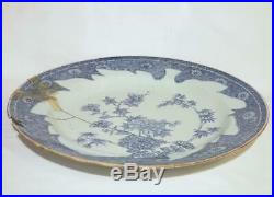 Antique Chinese 1666-1722 Kangxi Blue & White Porcelain Charger Staple Repairs
