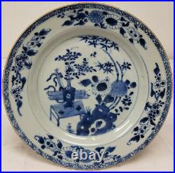 Antique Chinese 19th Century Underglaze BLue and White PLate Scholars Objects