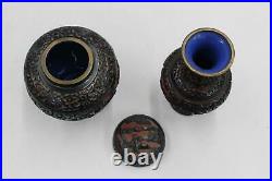 Antique Chinese Black Red & Multi Phoenix Vase w Blue White Plates Job Lot x6