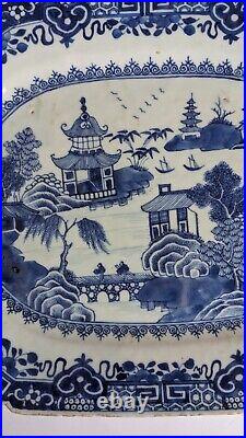 Antique Chinese Blue And White Platter Meat Plate 19th Century