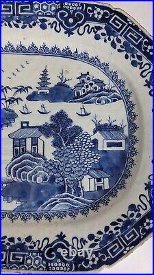 Antique Chinese Blue And White Platter Meat Plate 19th Century