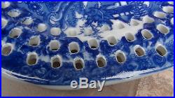 Antique Chinese Blue And White Serving Bowl, Plate, Tray With Pierced Border, Mark