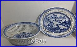 Antique Chinese Blue Canton Blue & White Export Porcelain Dish Set 18th Century