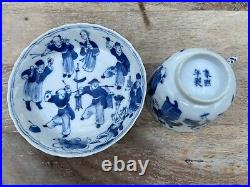 Antique Chinese Blue & White Cup & Causer 19 Century