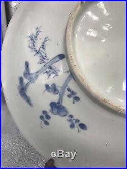 Antique Chinese Blue & White Dragon Plate 11 1/2 Marked, Qing Dynasty