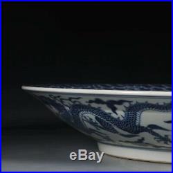 Antique Chinese Blue White Porcelain Dragon Plate 45.8cm Huge