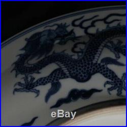 Antique Chinese Blue White Porcelain Dragon Plate 45.8cm Huge