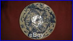 Antique Chinese Blue & White Porcelain Plate Bowl Underglazed Cobalt Duck Dragon