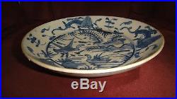 Antique Chinese Blue & White Porcelain Plate Bowl Underglazed Cobalt Duck Dragon