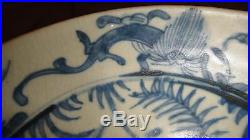 Antique Chinese Blue & White Porcelain Plate Bowl Underglazed Cobalt Duck Dragon