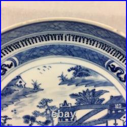 Antique Chinese Blue & White River Scene Plate 22.5cm In Diameter
