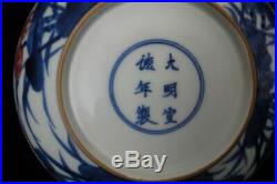 Antique Chinese Blue White and Red Hand Painting Porcelain Plate XuanDe Mark