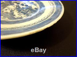 Antique Chinese Canton Blue and White Hand Painted Porcelain Plate
